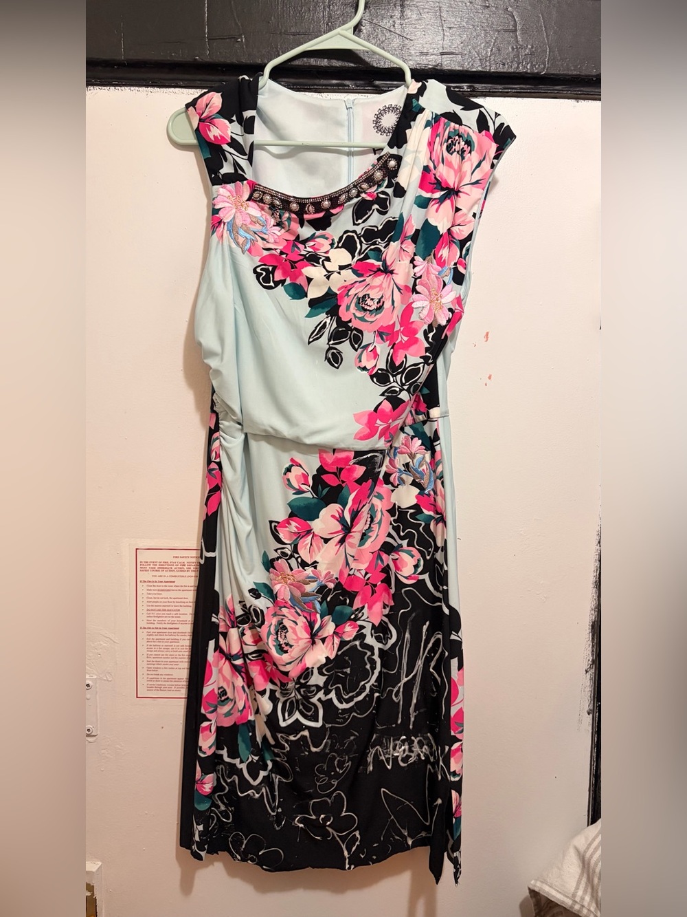 Graffiti Floral midi Dress in Mint and Pink